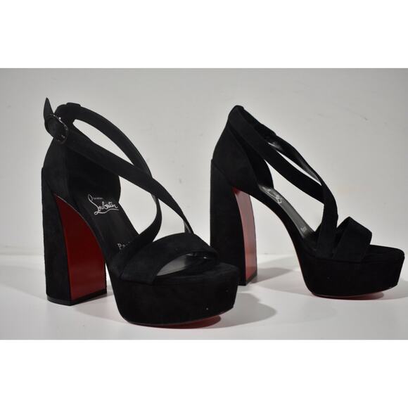 Christian Louboutin Movida Sandal 130 Black Suede Platform Block Heel Pump 39.5 - Picture 4 of 12